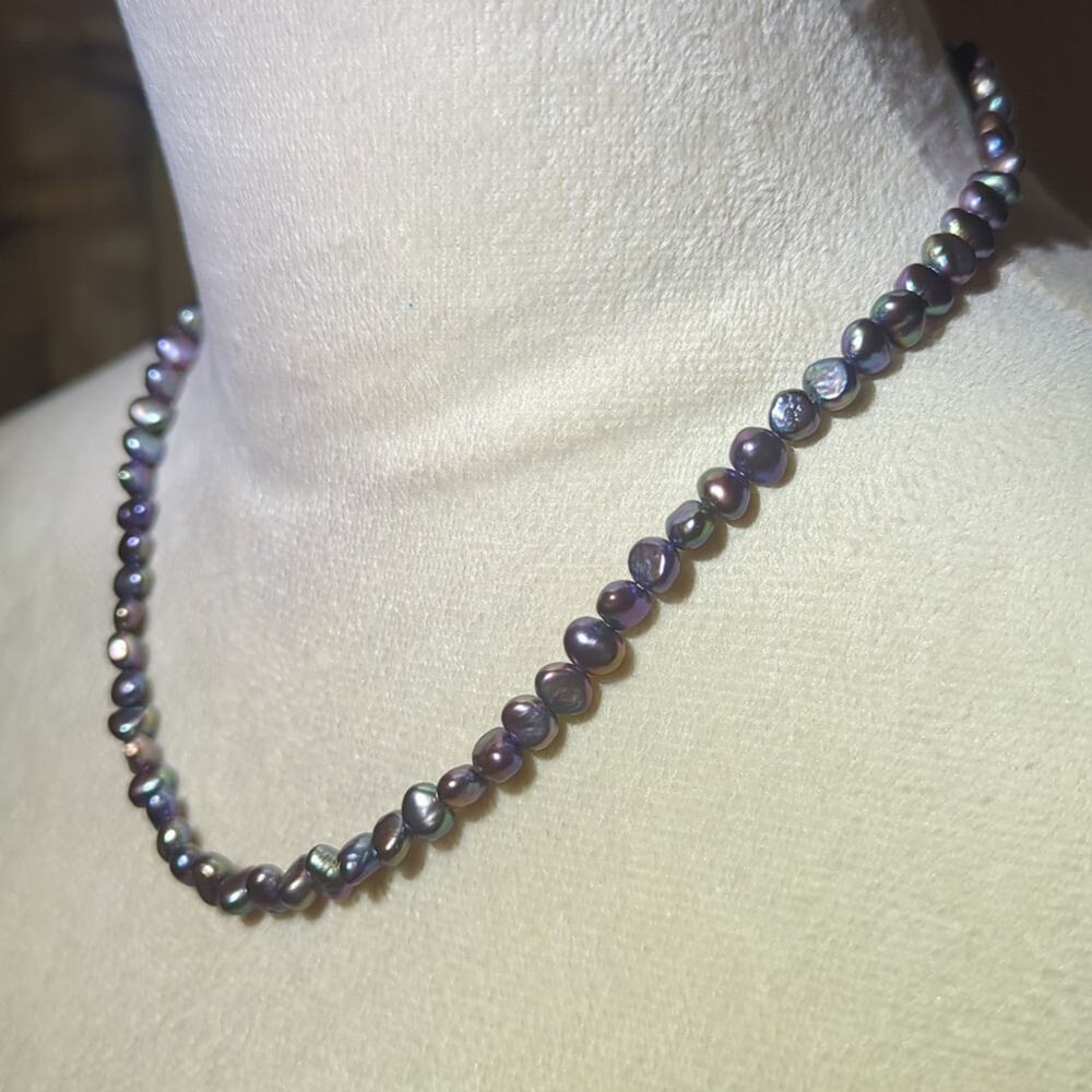 Dark Freshwater Pearl Necklace Baroque Peacock Pearls 17” Organic Pearl Strand